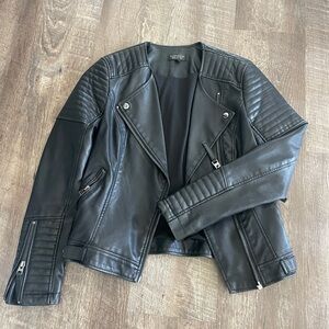 Topshop Faux Leather Jacket, Black, size 2
